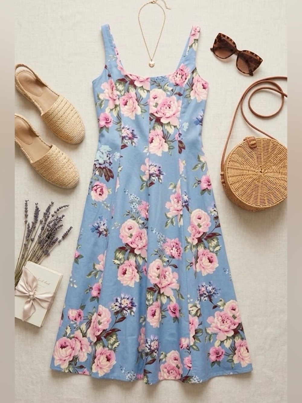 GAP Blue Sundress with Pink Floral Print